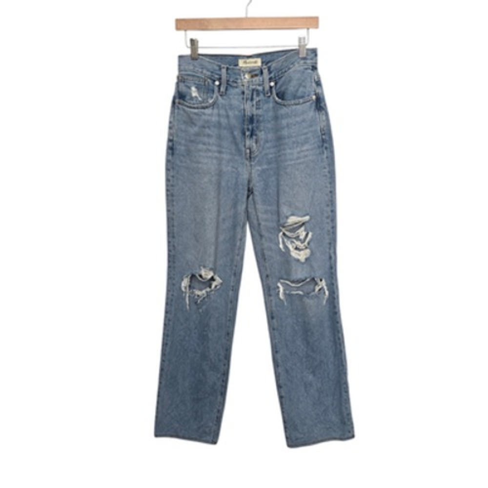 Madewell Jeans Womens 25 Blue Baggy Straight Distressed‎ Ripped Light Wash Denim